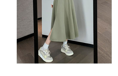 Skirt Waist High Midi Plain A-Line