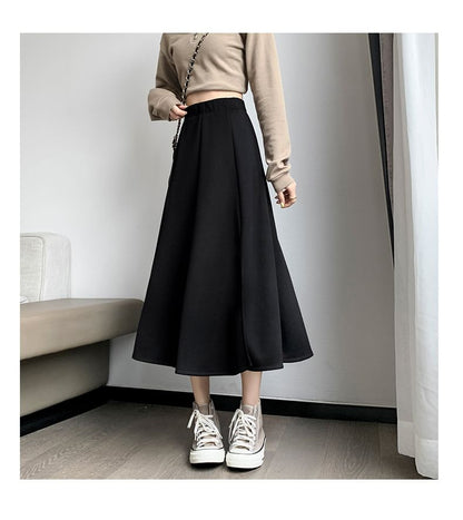 Skirt Waist High Midi Plain A-Line