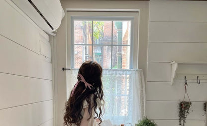 Sleeve Embroidered Cap Dress Bow Round Ruffle Mini A-Line Neck