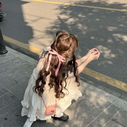 Sleeve Embroidered Cap Dress Bow Round Ruffle Mini A-Line Neck