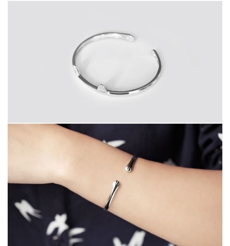 Cat Ear Sterling Silver Open Bangle