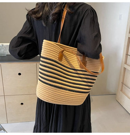 Striped Woven Tote Bag