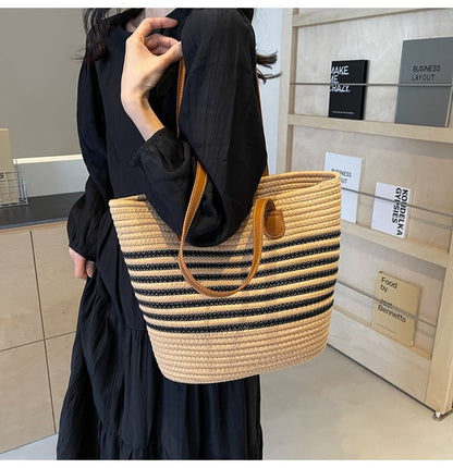 Striped Woven Tote Bag