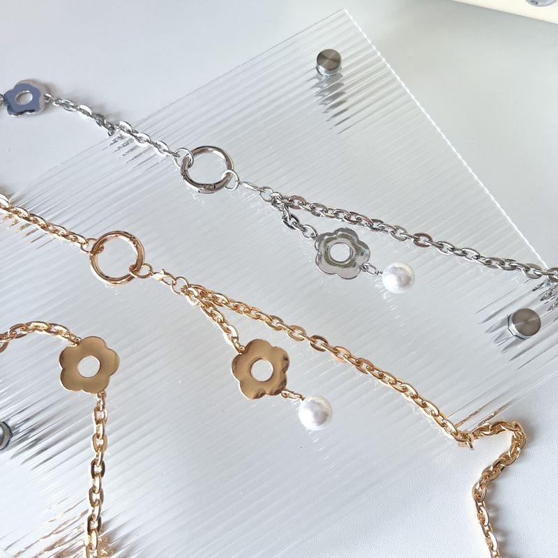 Lanyard Floral Faux Alloy Pearl Phone