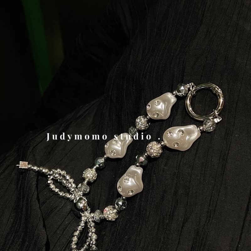 Pearl Rhinestone Phone Faux Strap Irregular