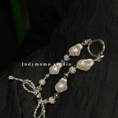 Pearl Rhinestone Phone Faux Strap Irregular