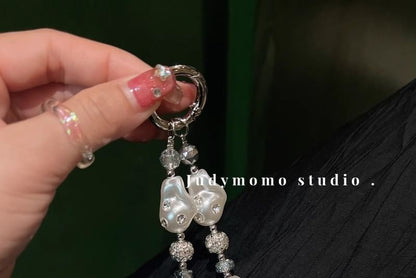 Pearl Rhinestone Phone Faux Strap Irregular