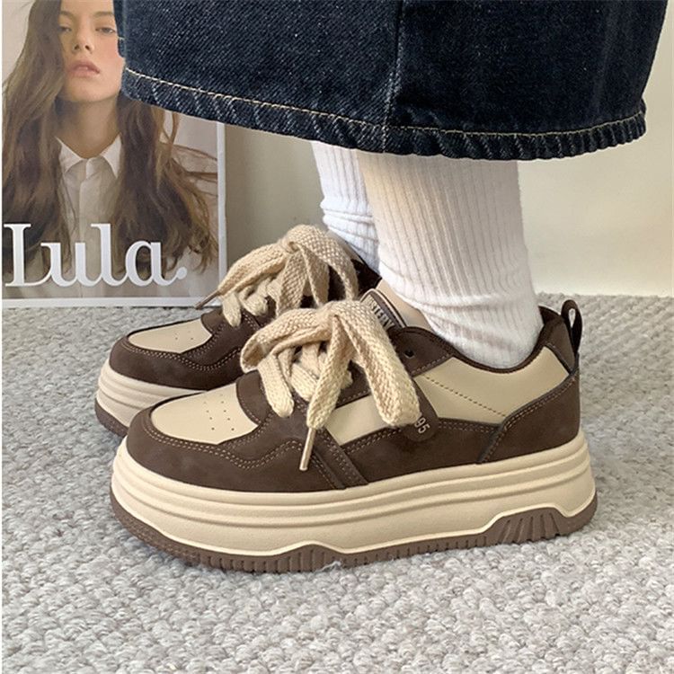 Two Tone Lettering Platform Sneakers