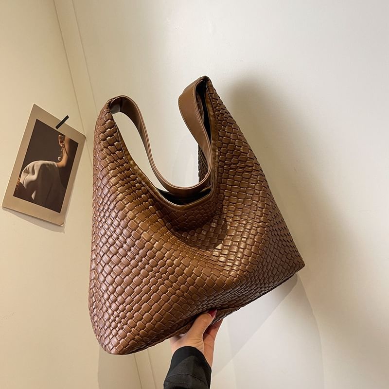 Leather Woven Shoulder Faux Bag