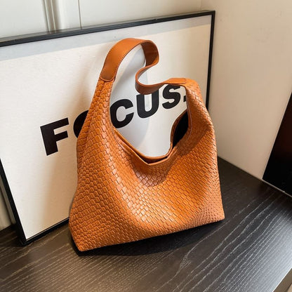 Leather Woven Shoulder Faux Bag