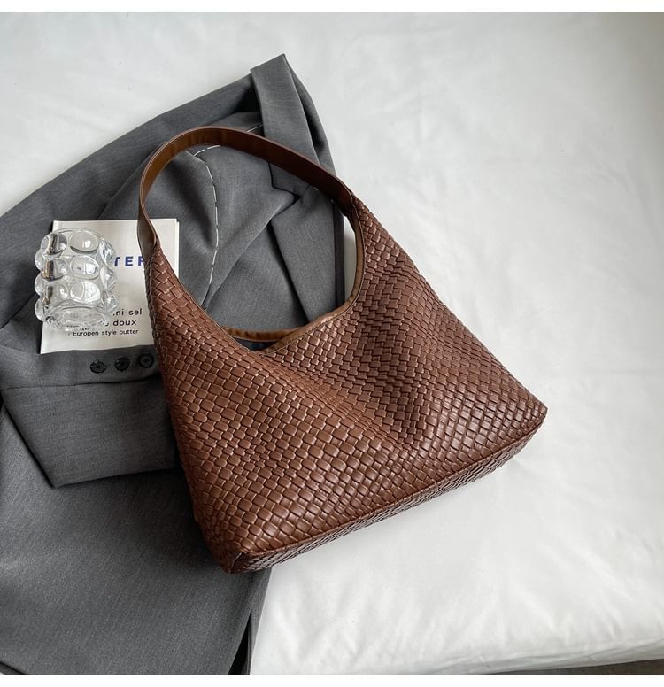Leather Woven Shoulder Faux Bag