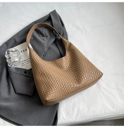 Leather Woven Shoulder Faux Bag