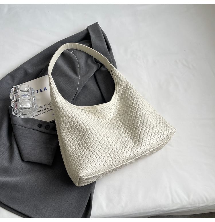 Leather Woven Shoulder Faux Bag