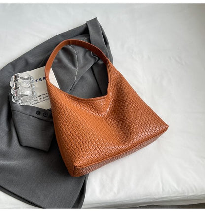 Leather Woven Shoulder Faux Bag