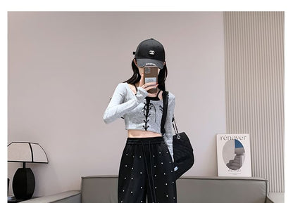 High Waist Rhinestone Wide Leg Pants