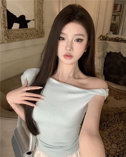 Shoulder T-Shirt Cold Cap-Sleeve Plain