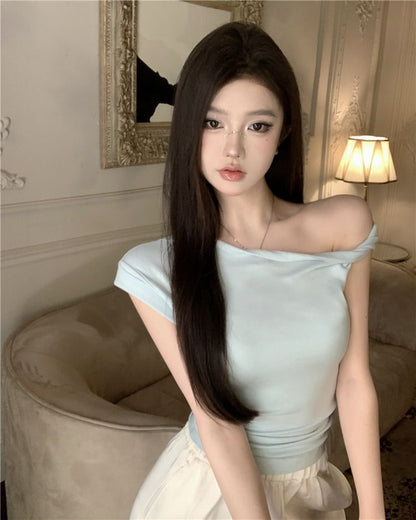 Shoulder T-Shirt Cold Cap-Sleeve Plain