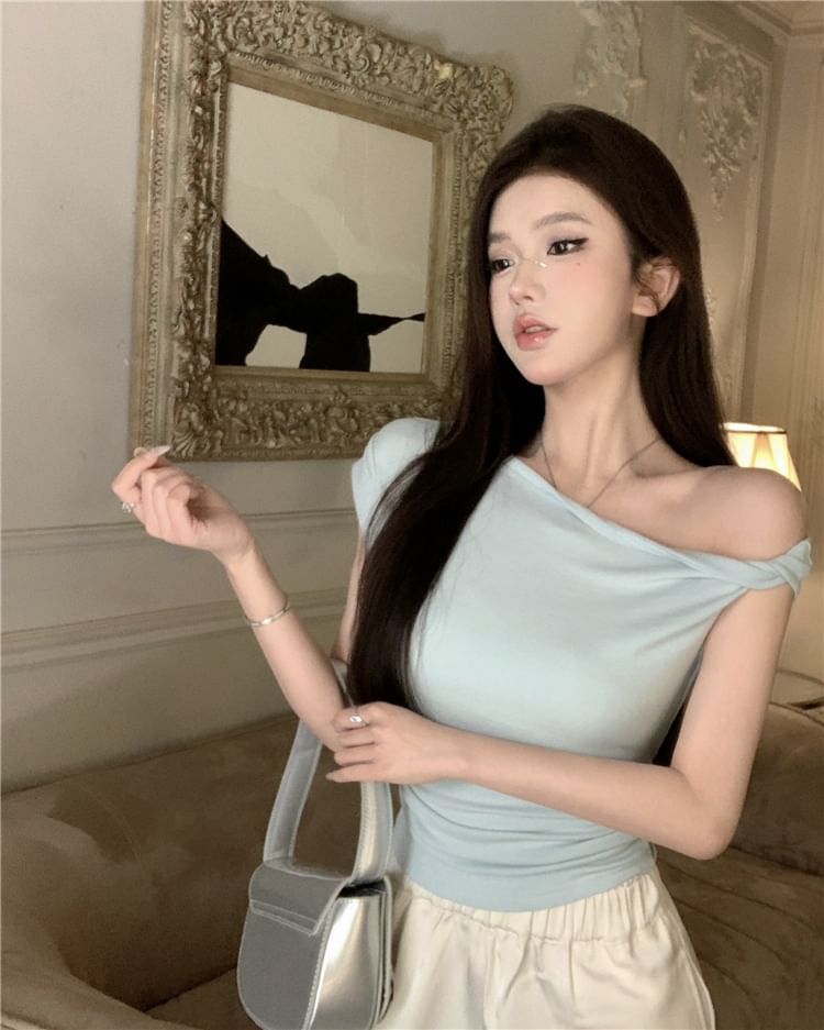 Shoulder T-Shirt Cold Cap-Sleeve Plain