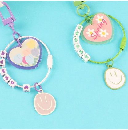 Heart Smiley Acrylic Bag Charm Keyring (Various Designs)