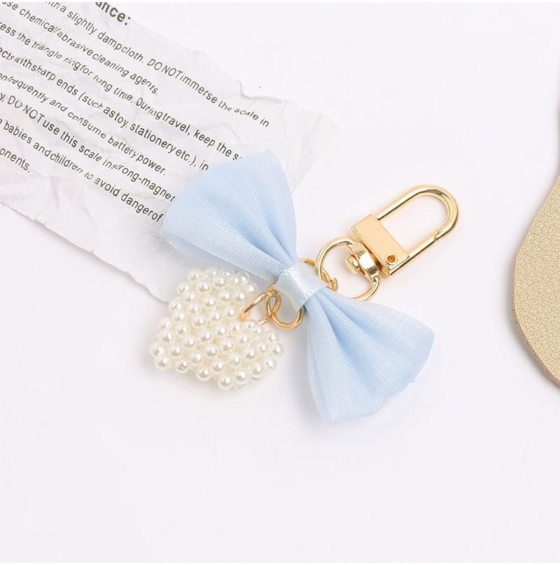 Bow Fabric Heart Faux Pearl Bag Charm Keyring (Various Designs)