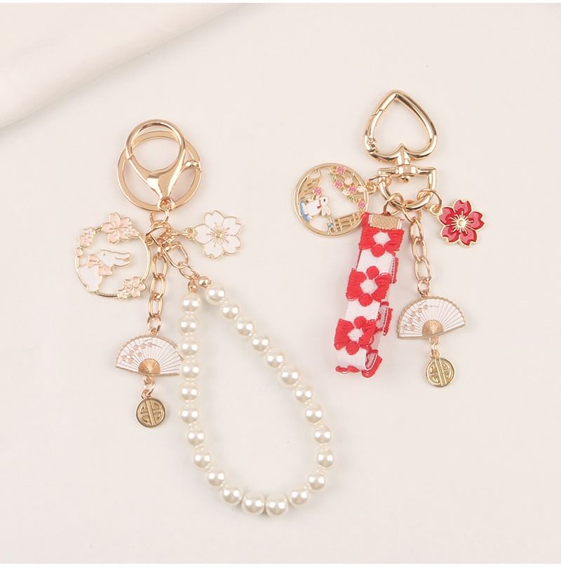 Rabbit Sakura Strap / Faux Pearl Bag Charm Keyring (Various Designs)