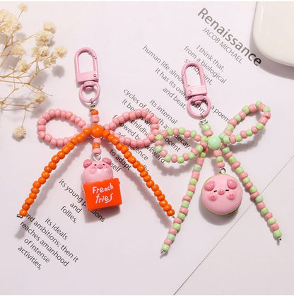 Pig Bow Bead Resin Bag Charm Keyring (Various Designs)