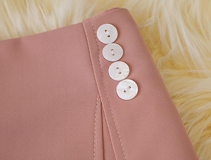 A-Line Mini Plain Skirt Waist High Panel Button