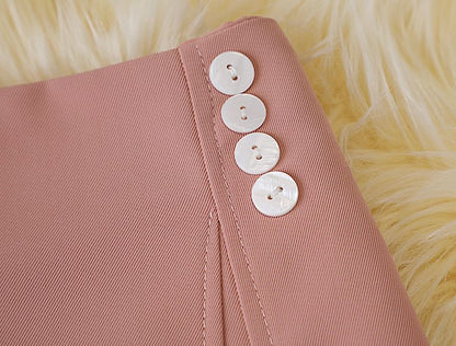 A-Line Mini Plain Skirt Waist High Panel Button