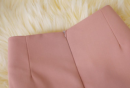A-Line Mini Plain Skirt Waist High Panel Button