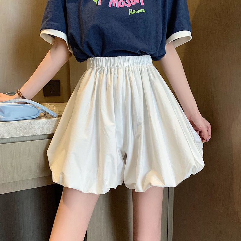 A-Line Mini Skirt Balloon Waist Plain Elastic