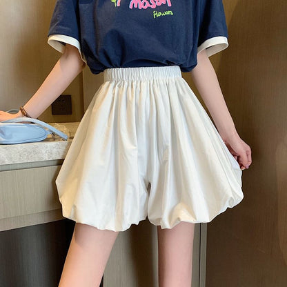 A-Line Mini Skirt Balloon Waist Plain Elastic