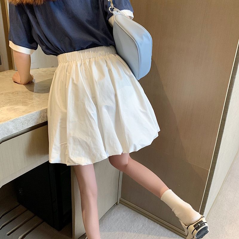 A-Line Mini Skirt Balloon Waist Plain Elastic