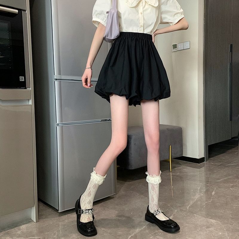 A-Line Mini Skirt Balloon Waist Plain Elastic