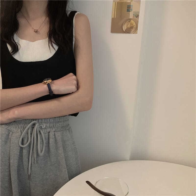 Scoop Top Piece Neck Knit Mock Two Tank