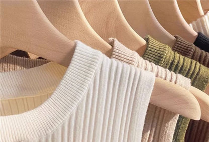 Tank Top Knit Ribbed Plain Neck Crew
