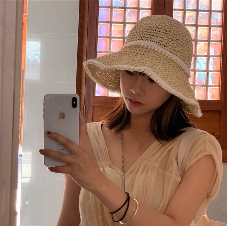Pearl Hat Sun Straw Faux