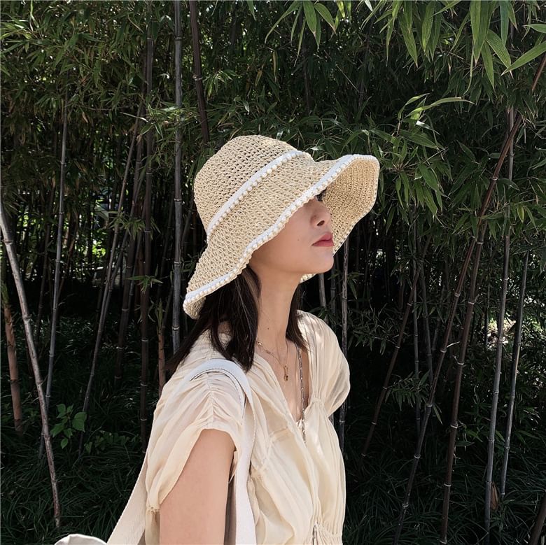 Pearl Hat Sun Straw Faux