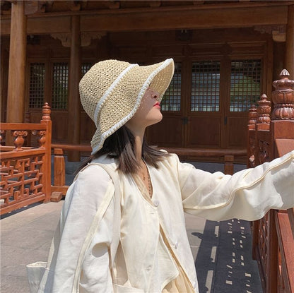 Pearl Hat Sun Straw Faux