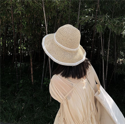 Pearl Hat Sun Straw Faux