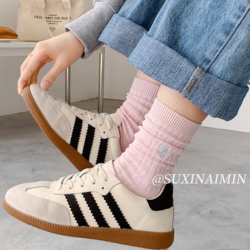 Letter Embroidered Cable Knit Socks / Set