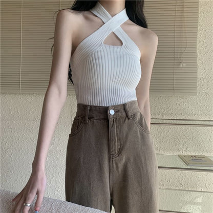 Crop Strap Cross Top Plain
