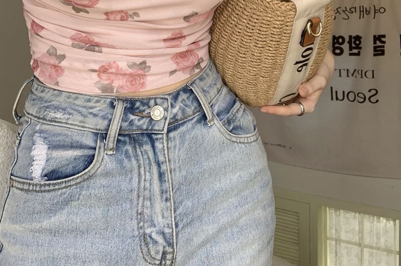 Print / Neck Floral Plain Cardigan Crop Top Halter