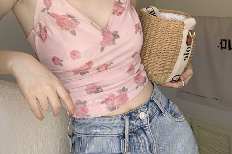 Print / Neck Floral Plain Cardigan Crop Top Halter