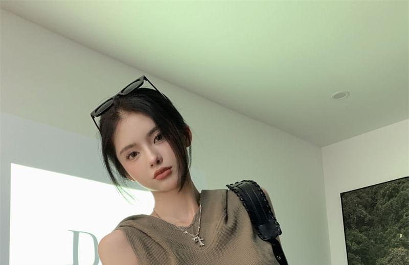 Hooded Camo Crop Skirt Sleeveless / Print Mini Top Plain