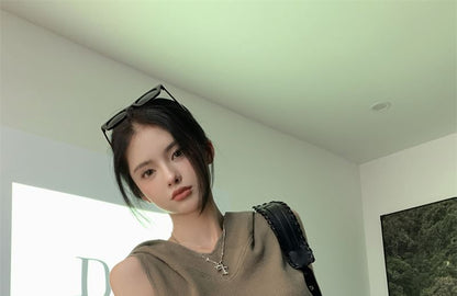 Hooded Camo Crop Skirt Sleeveless / Print Mini Top Plain