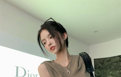 Hooded Camo Crop Skirt Sleeveless / Print Mini Top Plain