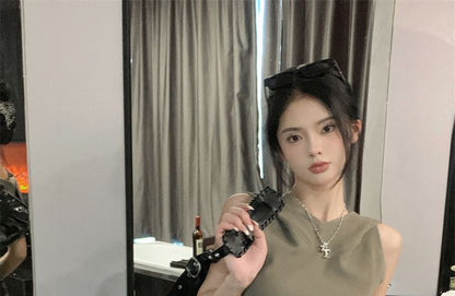 Hooded Camo Crop Skirt Sleeveless / Print Mini Top Plain