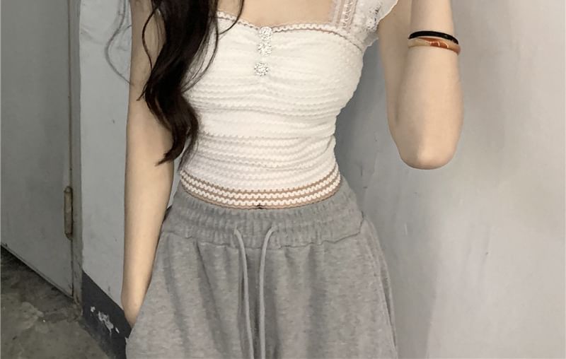Neck Plain Tank Crop Top Square