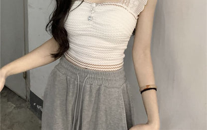 Neck Plain Tank Crop Top Square