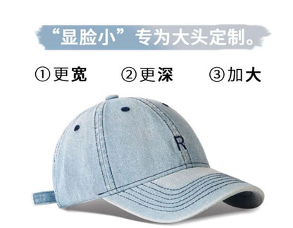 Washed Baseball Cap Denim Lettering Embroidered